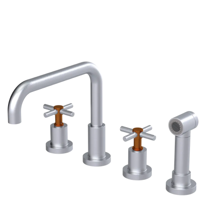 Rubinet Widespread Kitchen Set with Hand Spray Satin Chrome