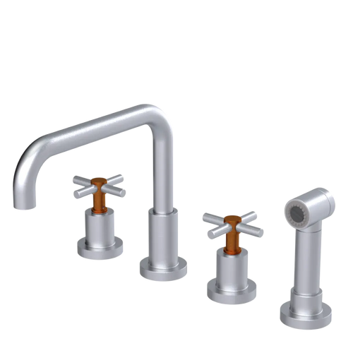 Rubinet Widespread Kitchen Set with Hand Spray Satin Chrome