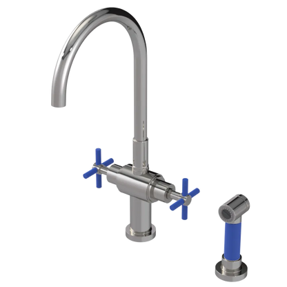 Rubinet Two Handle Single Hole Kitchen Set with LaSalle Spout with Hand Spray Polished Nickel
