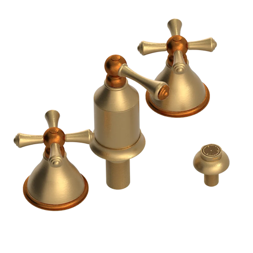 Rubinet Bidet Fitting with Spray, Diverter, and Vacum Breaker (Less Drain) Satin Gold