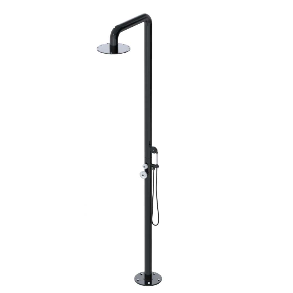 Rubinet Pressure Balance Outdoor Shower with Hand Held Shower & 10" Shower Head - 304 Stainless Steel Black