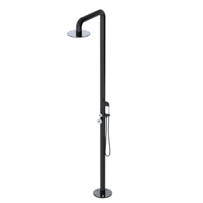 Rubinet Pressure Balance Outdoor Shower with Hand Held Shower & 10" Shower Head - 304 Stainless Steel Black