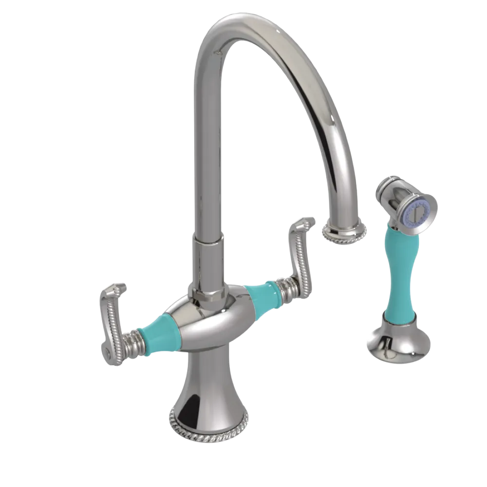 Rubinet Two Handle Single Hole Kitchen Set with Hand Spray Polished Nickel