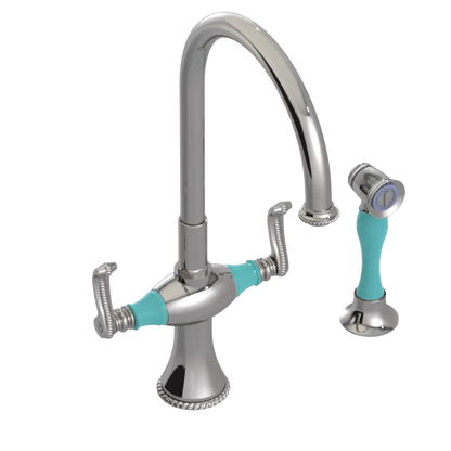 Rubinet Two Handle Single Hole Kitchen Set with Hand Spray Polished Nickel