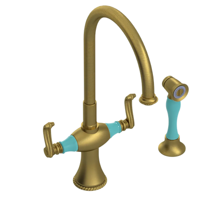 Rubinet Two Handle Single Hole Kitchen Set with Hand Spray Antique Brass Matt
