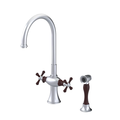 Rubinet Two Handle Single Hole Kitchen Set with Hand Spray Satin Chrome