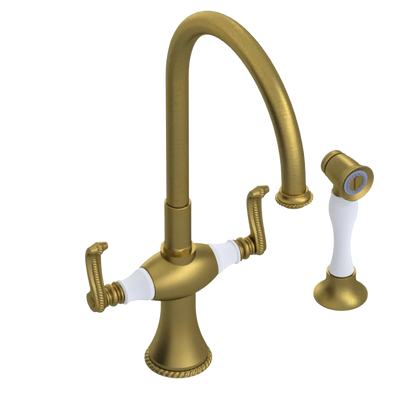 Rubinet Two Handle Single Hole Kitchen Set with Hand Spray Antique Brass Matt