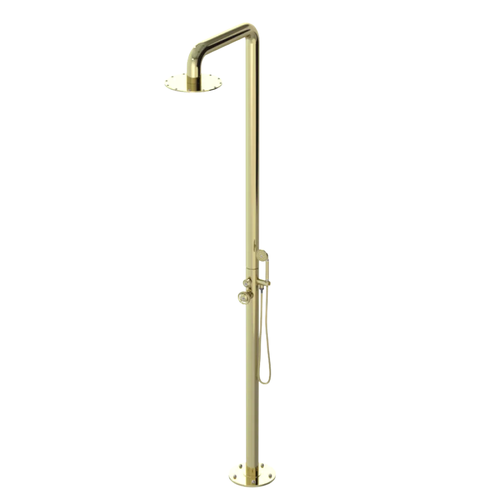 Rubinet Pressure Balance Outdoor Shower with Hand Held Shower & 10" Shower Head - 304 Stainless Steel Gold