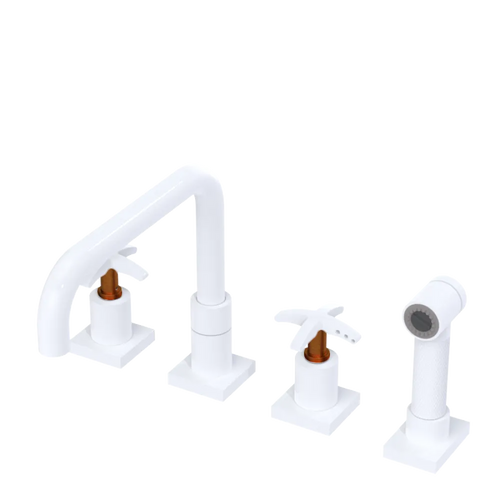 Rubinet Widespread Kitchen Set with Genesis Spout with Hand Spray White