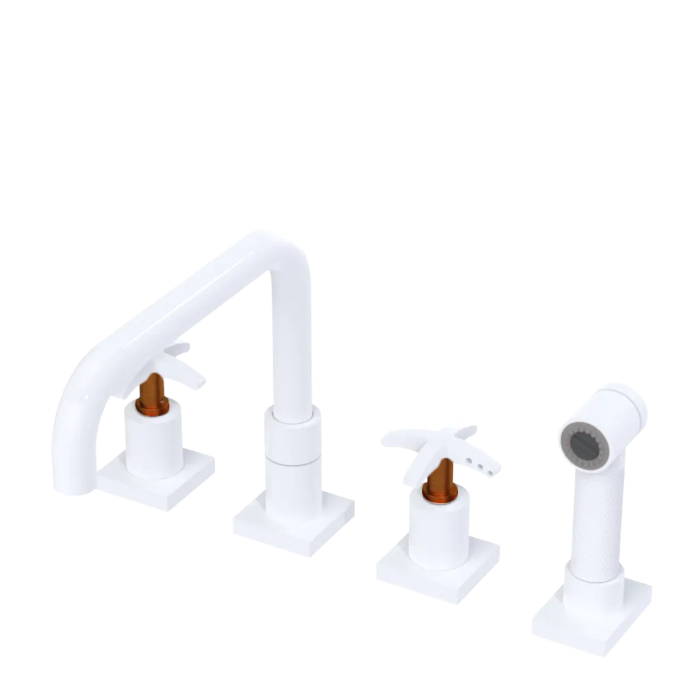 Rubinet Widespread Kitchen Set with Genesis Spout with Hand Spray White