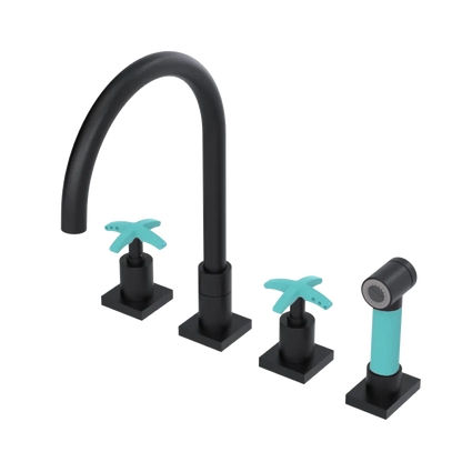 Rubinet Widespread Kitchen Set with Hand Spray Matt Black
