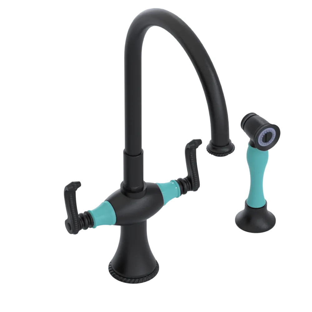 Rubinet Two Handle Single Hole Kitchen Set with Hand Spray Matt Black