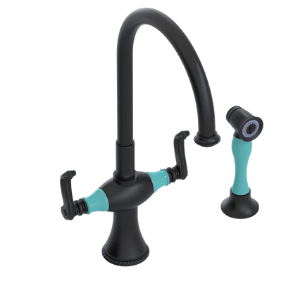 Rubinet Two Handle Single Hole Kitchen Set with Hand Spray Matt Black