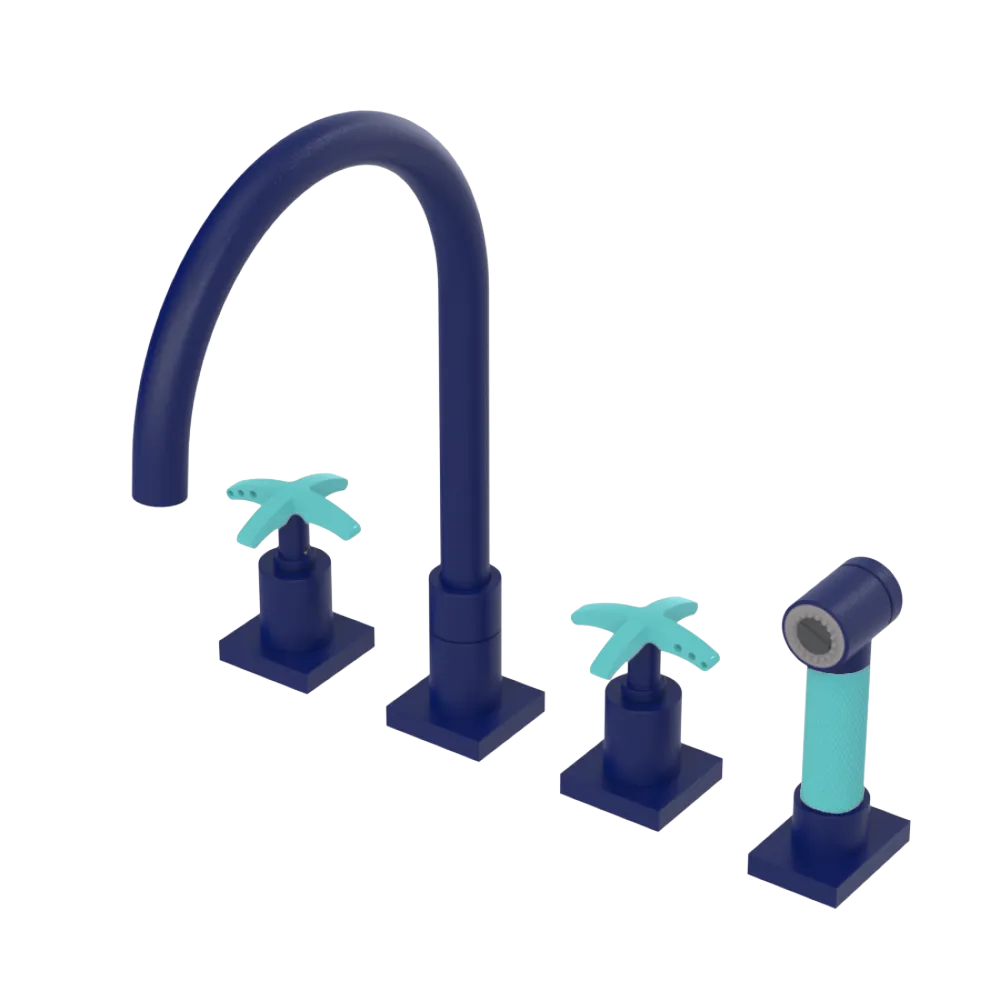 Rubinet Widespread Kitchen Set with Hand Spray Midnight Blue