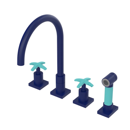 Rubinet Widespread Kitchen Set with Hand Spray Midnight Blue