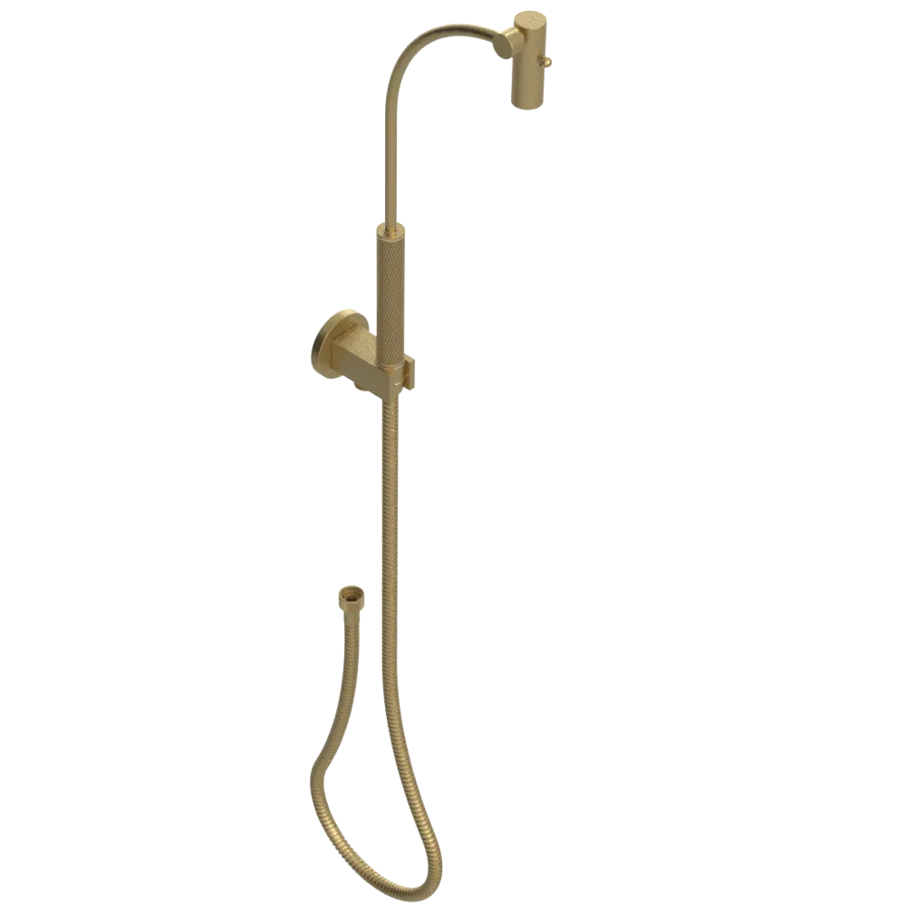 Rubinet Hand Held Shower Bidet with Extended Reach & Dual Function Spray Including Wall Bracket with Supply & Hose (Round) Satin Brass