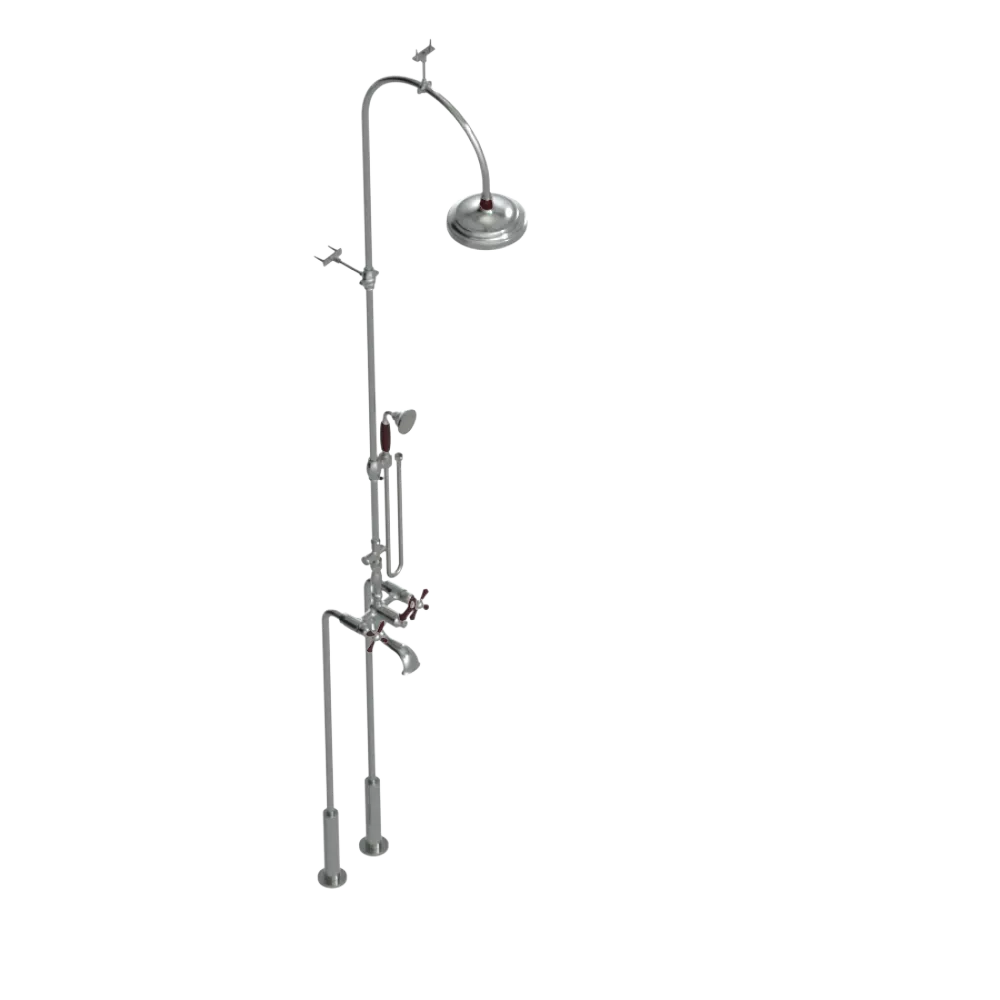 Rubinet Floor Mount Tub & Shower with hand held shower Satin Nickel