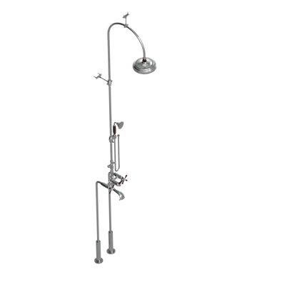 Rubinet Floor Mount Tub & Shower with hand held shower Satin Nickel