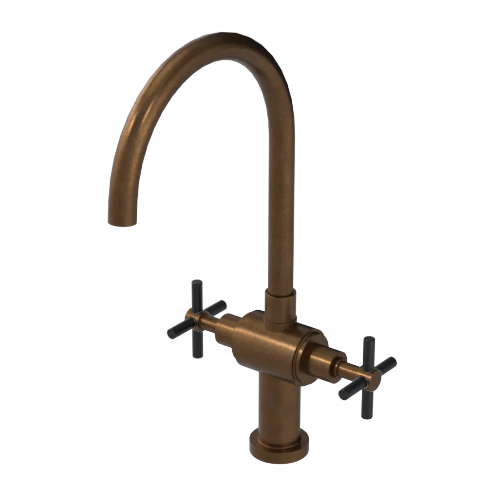 Rubinet Two Handle Single Hole Kitchen Set with LaSalle Spout Tuscan Brass