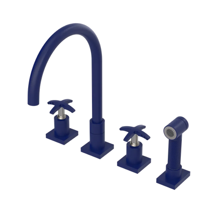 Rubinet Widespread Kitchen Set with Hand Spray Midnight Blue