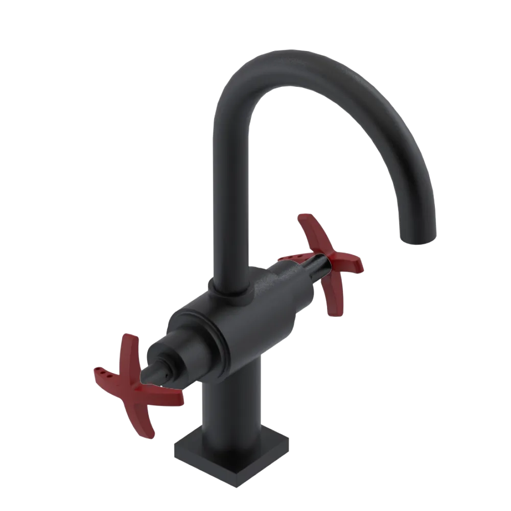 Rubinet Single Hole Dual Handle Lav. Set. (less drain) Matt Black