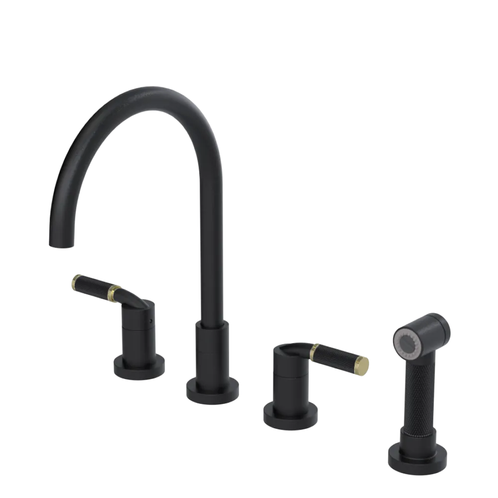 Rubinet Widespread Kitchen Set with Hand Spray Matt Black