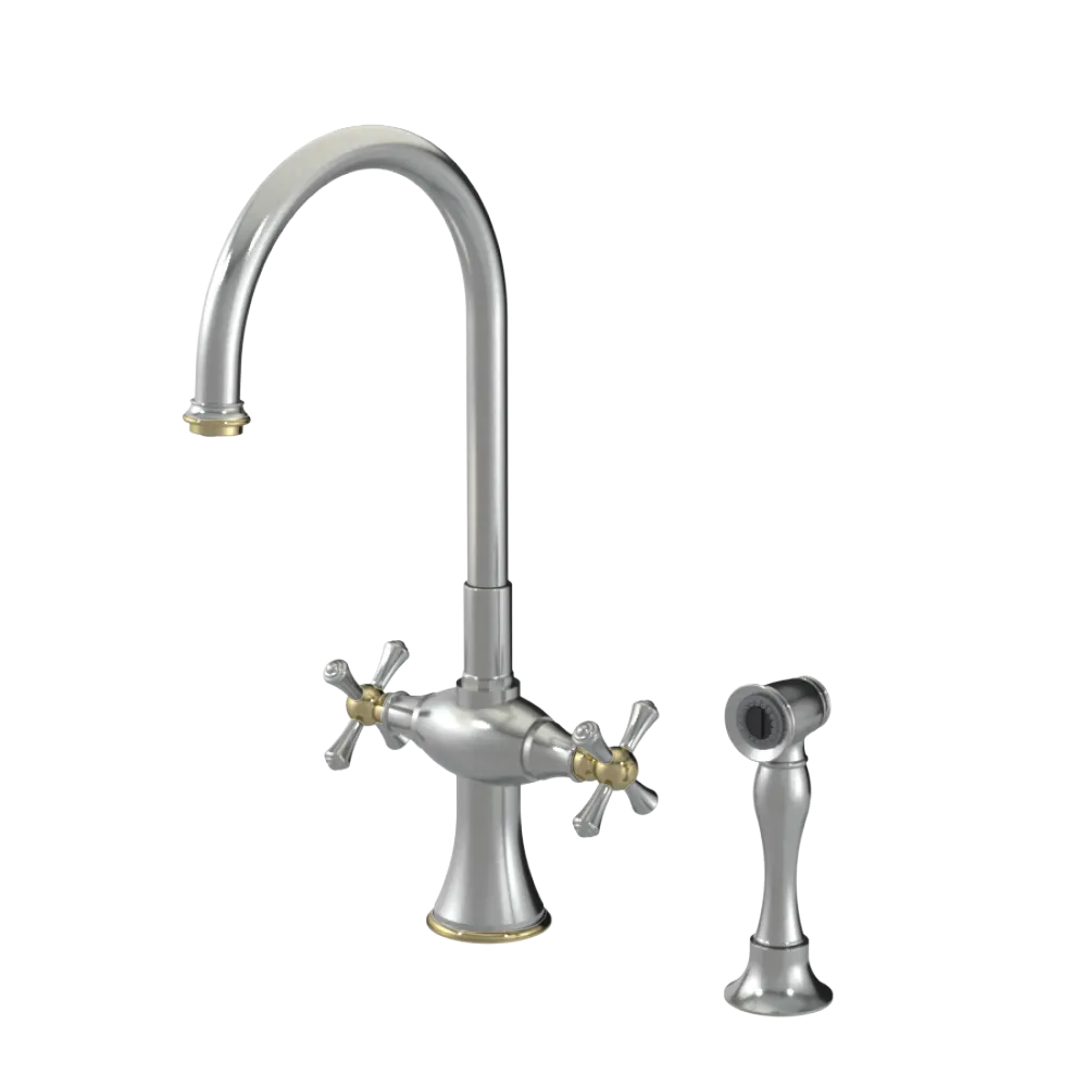 Rubinet Two Handle Single Hole Kitchen Set with Hand Spray Satin Nickel
