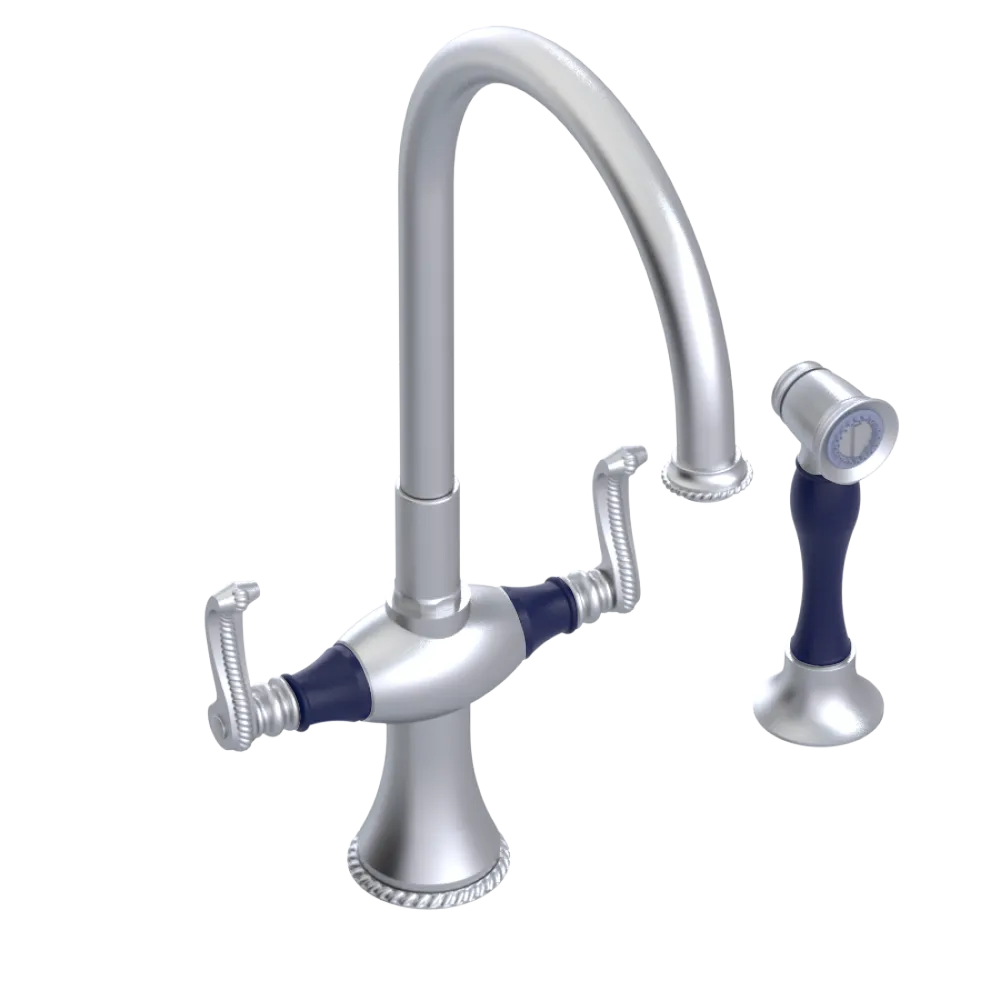Rubinet Two Handle Single Hole Kitchen Set with Hand Spray Satin Chrome