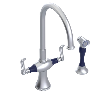 Rubinet Two Handle Single Hole Kitchen Set with Hand Spray Satin Chrome