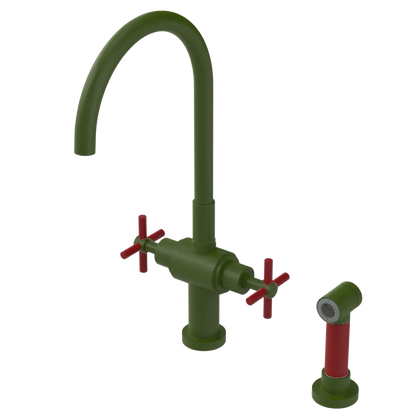 Rubinet Two Handle Single Hole Kitchen Set with LaSalle Spout with Hand Spray Green Envy