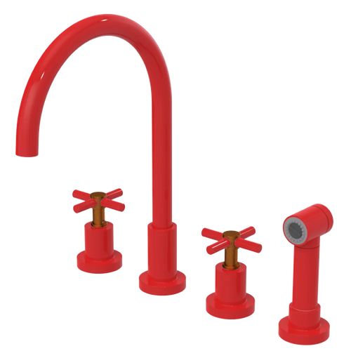 Rubinet Widespread Kitchen Set with LaSalle Spout with Hand Spray Red