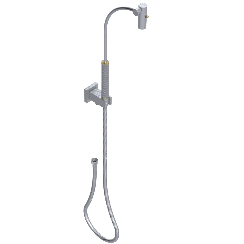 Rubinet Hand Held Shower Bidet with Extended Reach & Dual Function Spray Including Wall Bracket with Supply & Hose (Square) Satin Chrome
