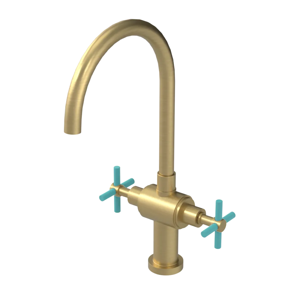 Rubinet Two Handle Single Hole Kitchen Set with LaSalle Spout Satin Brass