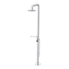 Rubinet Pressure Balance Outdoor Shower with Foot Rinse & 10" Shower Head (with shelf) - 304 Stainless Steel Satin Chrome