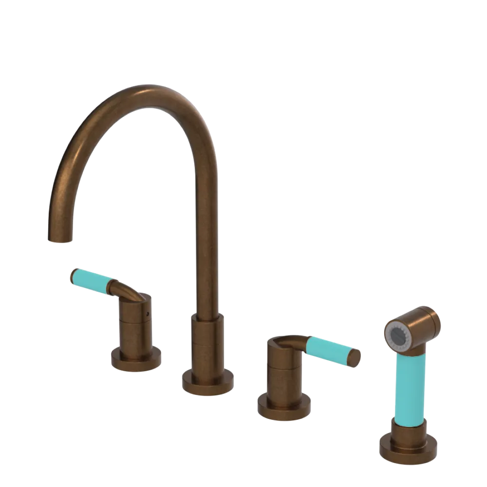 Rubinet Widespread Kitchen Set with Hand Spray Tuscan Brass
