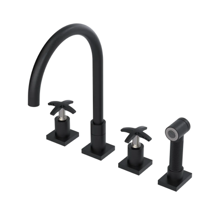 Rubinet Widespread Kitchen Set with Hand Spray Matt Black