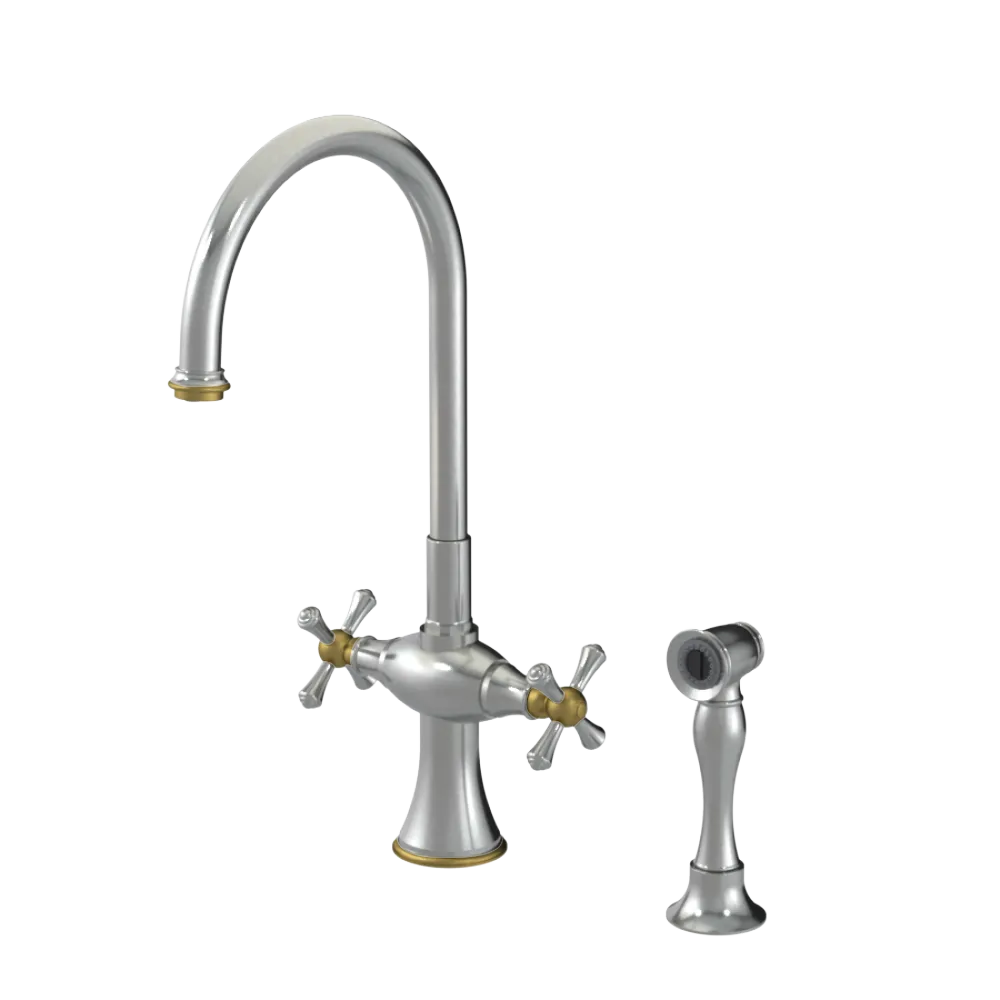 Rubinet Two Handle Single Hole Kitchen Set with Hand Spray Satin Nickel