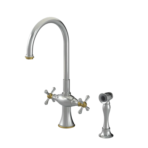 Rubinet Two Handle Single Hole Kitchen Set with Hand Spray Satin Nickel
