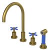 Rubinet Widespread Kitchen Set with LaSalle Spout with Hand Spray Antique Brass Matt