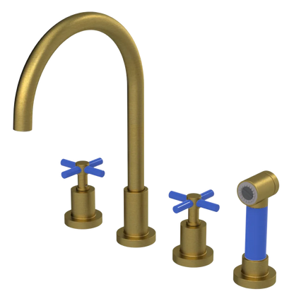 Rubinet Widespread Kitchen Set with LaSalle Spout with Hand Spray Antique Brass Matt