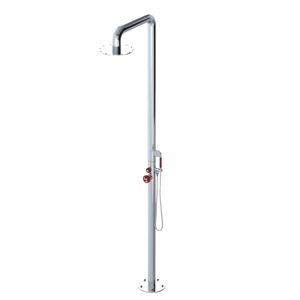 Rubinet Pressure Balance Outdoor Shower with Hand Held Shower & 10" Shower Head - 304 Stainless Steel Chrome
