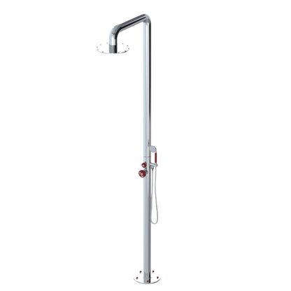 Rubinet Pressure Balance Outdoor Shower with Hand Held Shower & 10" Shower Head - 304 Stainless Steel Chrome