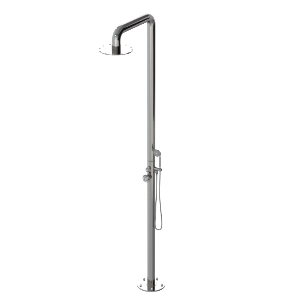 Rubinet Pressure Balance Outdoor Shower with Hand Held Shower & 10" Shower Head - 304 Stainless Steel Polished Nickel