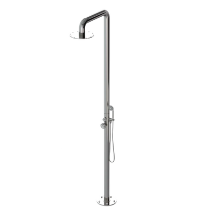 Rubinet Pressure Balance Outdoor Shower with Hand Held Shower & 10" Shower Head - 304 Stainless Steel Polished Nickel