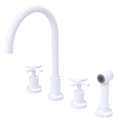 Rubinet Widespread Kitchen Set with LaSalle Spout with Hand Spray White