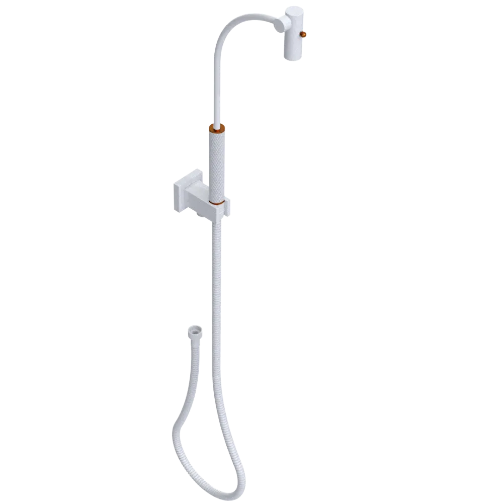Rubinet Hand Held Shower Bidet with Extended Reach & Dual Function Spray Including Wall Bracket with Supply & Hose (Square) White