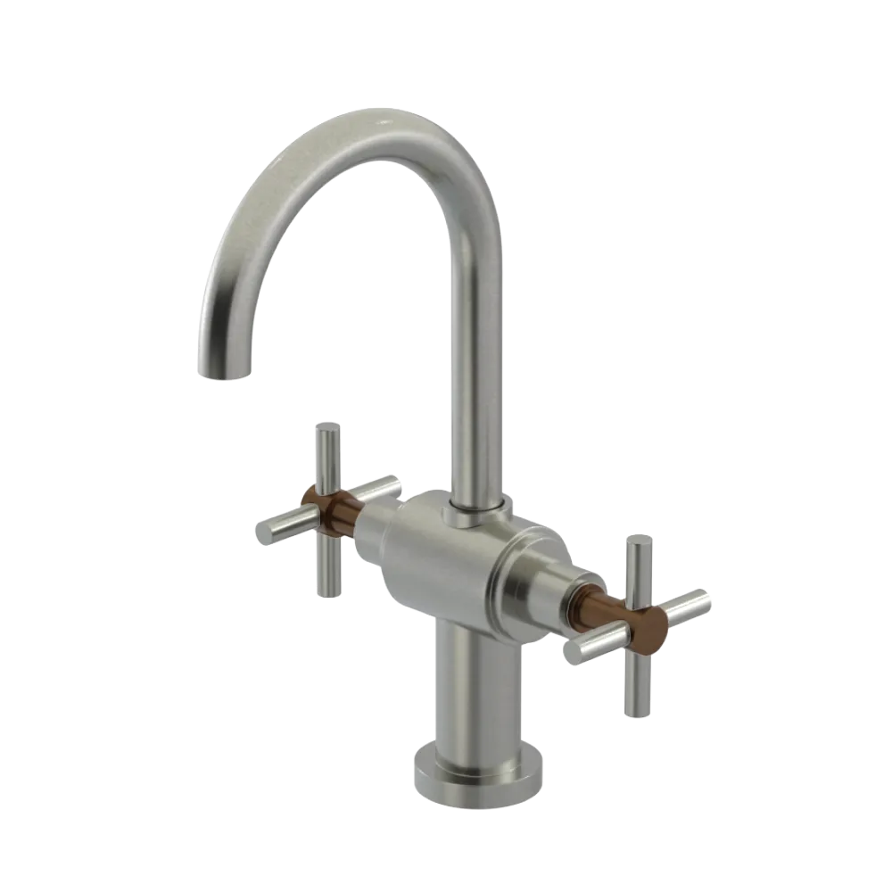 Rubinet Single Hole Dual Handle Lav. Set with LaSalle Spout (less drain) Satin Nickel