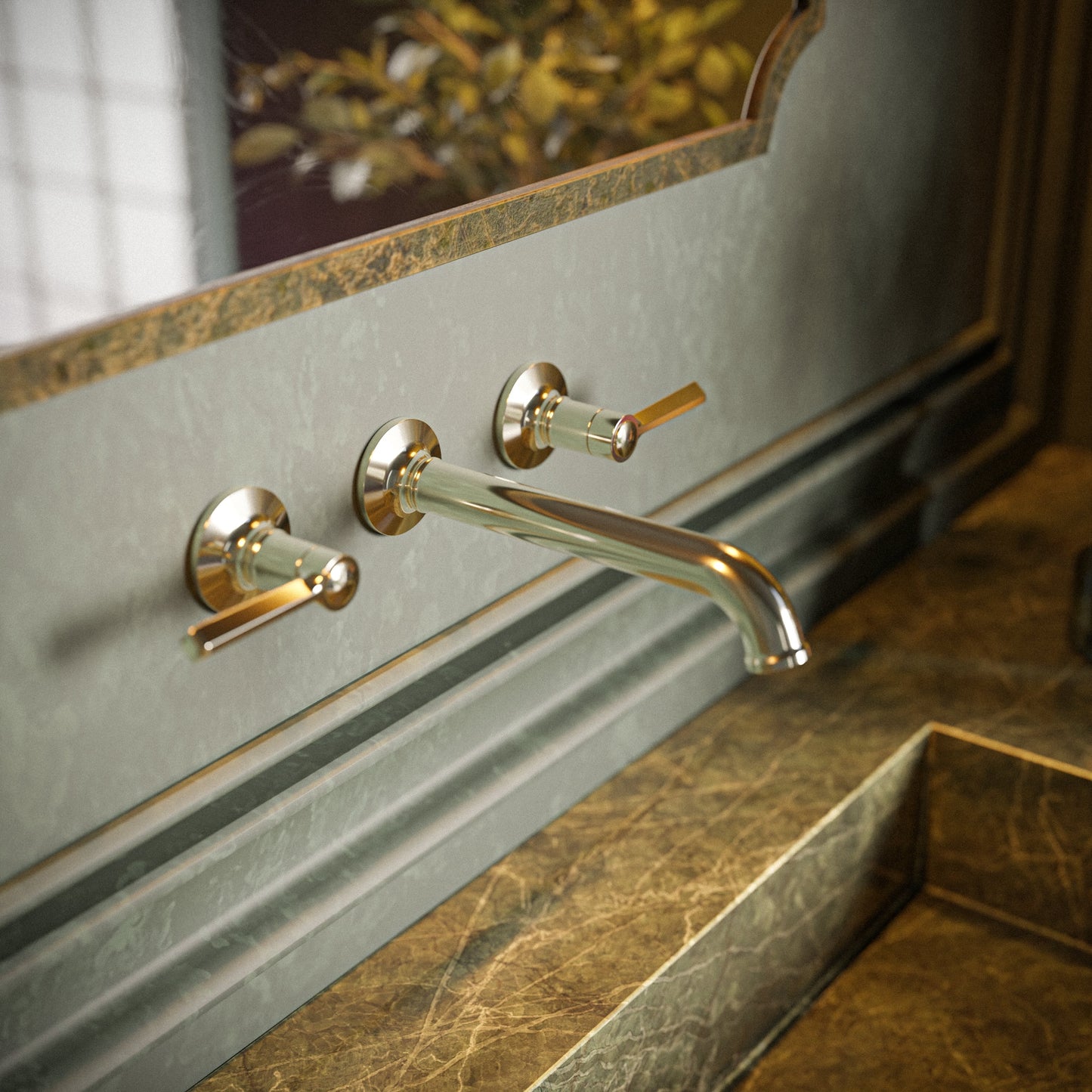 Baril Two handles wall-mounted lavatory faucet, drain not included