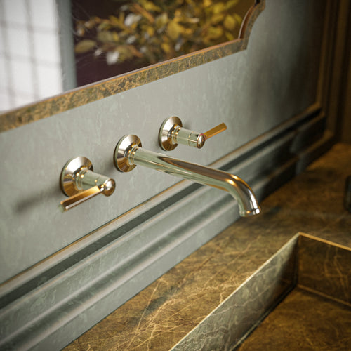 Baril Two handles wall-mounted lavatory faucet, drain not included