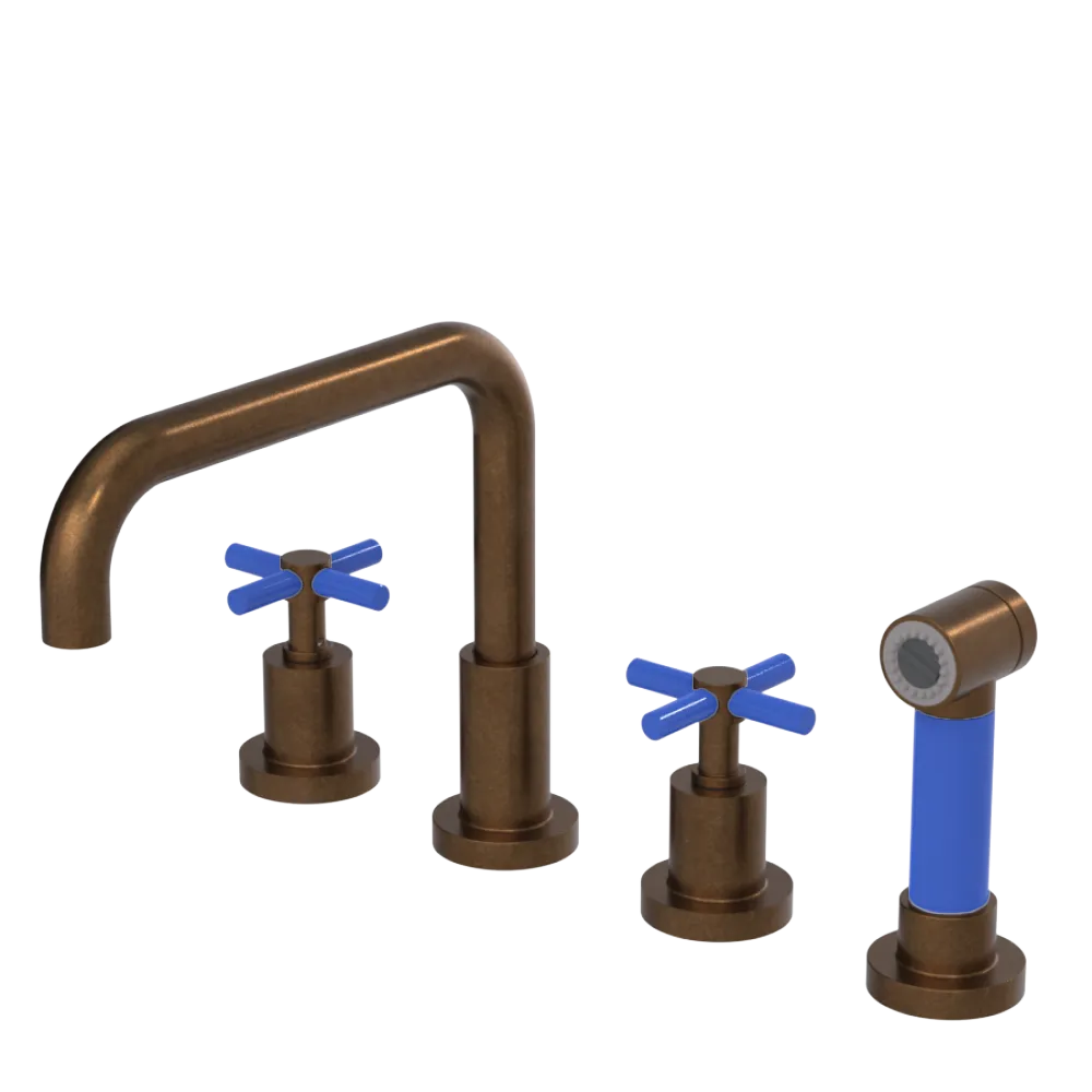 Rubinet Widespread Kitchen Set with Hand Spray Tuscan Brass